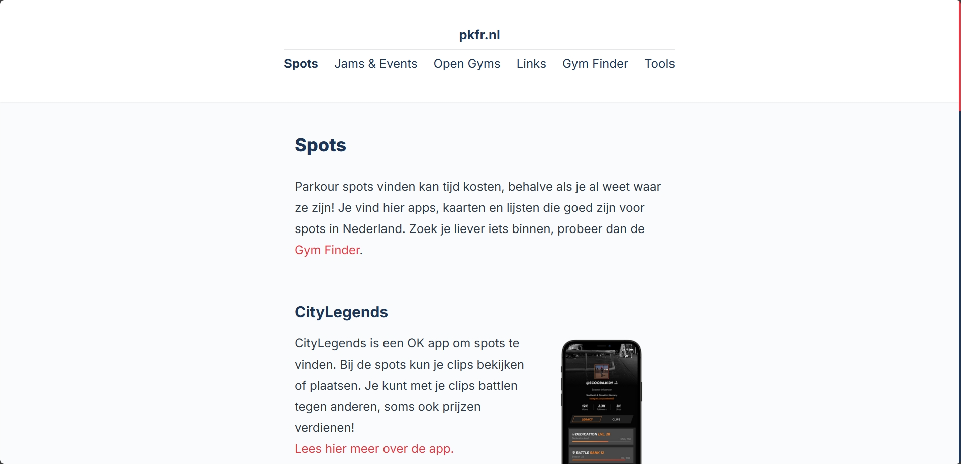 PKFR.nl Screenshot Parkour Spots