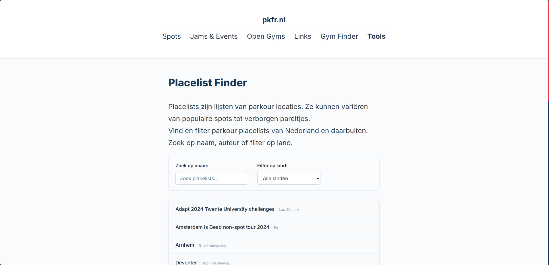 PKFR.nl Spot List Screenshot